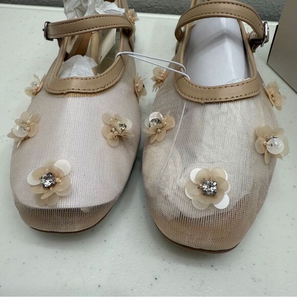 Mary Jane Shoes Size 8 Cream Floral Embellished Flats Memory Foam - Picture 7 of 9